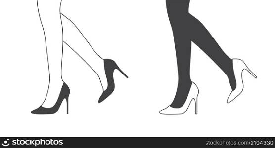 Women&rsquo;s feet in shoes. Women&rsquo;s shoes. Design in flat and linear style. Vector image