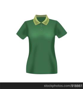 Women's green vector polo shirt template isolated on background. Women's classic green shirt realistic mockup.
