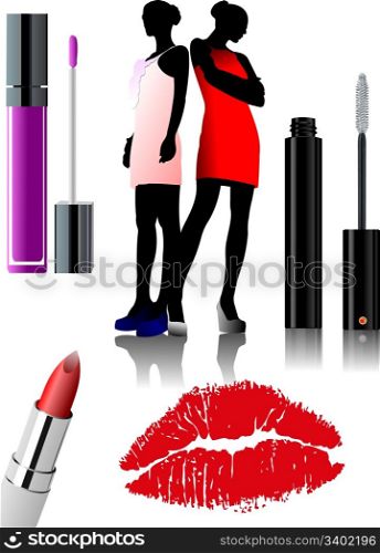 Women&rsquo;s makeup equipment. Lipstick. Vector illustration