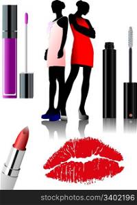 Women&rsquo;s makeup equipment. Lipstick. Vector illustration
