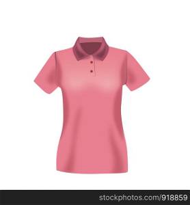 Women's pink vector polo shirt template isolated on background. Women's classic pink shirt realistic mockup.