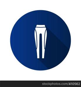 Women's sports pants flat design long shadow glyph icon. Leggings. Activewear. Vector silhouette illustration. Women's sports pants flat design long shadow glyph icon