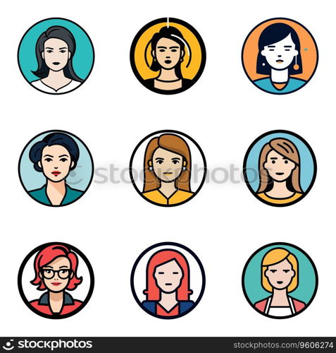 Women s avatar flat icon set. Vector illustration.