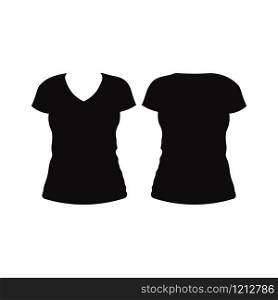 Women's black t-shirt front and back views. Female sport t-shirt. Vector illustration.
