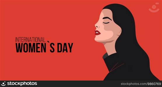 Women s day poster, background design with long hair woman with red lips. vector illustration. Women s day poster, background design with long hair woman with red lips