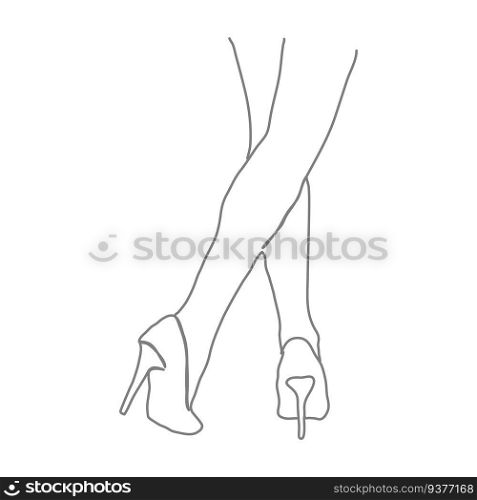 Women’s feet in shoes. A template in the style of a continuous line. Layout for thematic design