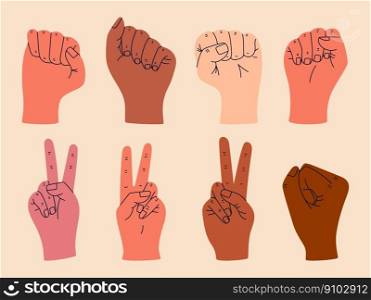Women’s hands with clenched fists. Black lives matter, human rights, feminism, equality and women’s day concept.. Women’s hands with clenched fists. Black lives matter, human rights, feminism, equality and women’s day concept