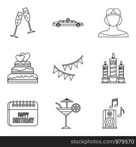 Women share icons set. Outline set of 9 women share vector icons for web isolated on white background. Women share icons set, outline style