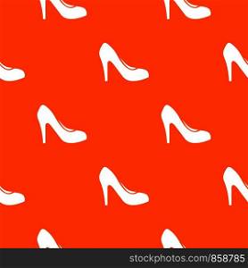 Women shoe with heels pattern repeat seamless in orange color for any design. Vector geometric illustration. Women shoe with heels pattern seamless