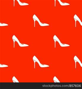 Women shoe with high heels pattern repeat seamless in orange color for any design. Vector geometric illustration. Women shoe with high heels pattern seamless