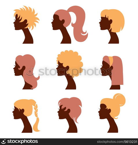 Women silhouettes icons set