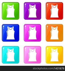 Women t shirt icons set 9 color collection isolated on white for any design. Women t shirt icons set 9 color collection