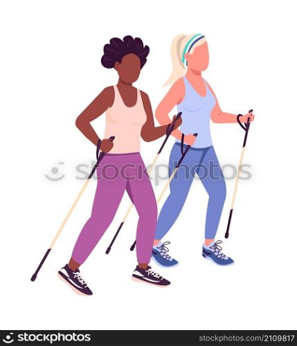 Women training outdoor semi flat color vector characters. Active figures. Full body people on white. Training together isolated modern cartoon style illustration for graphic design and animation. Women training outdoor semi flat color vector characters