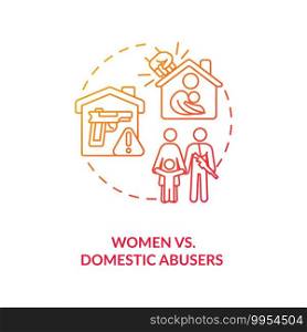 Women vs domestic abusers red gradient concept icon. Gun violence. Life risk. Hate crime. Weapon control for civilian safety idea thin line illustration. Vector isolated outline RGB color drawing. Women vs domestic abusers red gradient concept icon