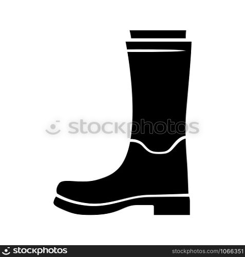 Women wellies glyph icon. Rubber boots for fall, spring rainy season. Unisex footwear design. Wellingtons, modern comfortable shoes. Silhouette symbol. Negative space. Vector isolated illustration