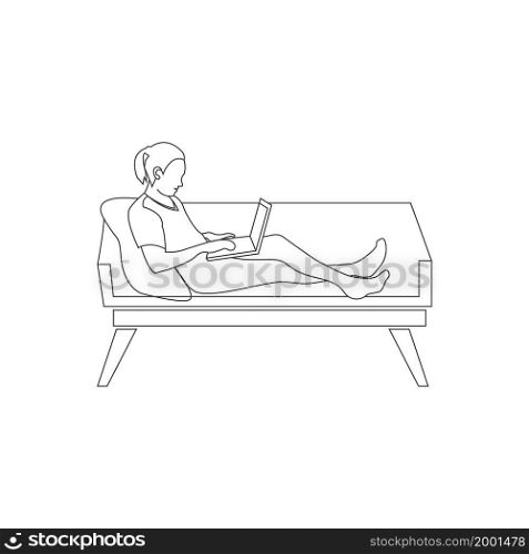 Women with laptop work from home illustration line art design