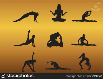 Women yoga poses silhouettes vector