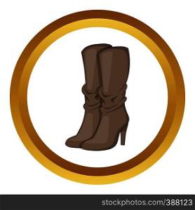 Womens boots high heel vector icon in golden circle, cartoon style isolated on white background. Womens boots high heel vector icon