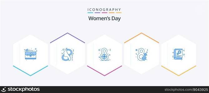 Womens Day 25 Blue icon pack including book. gift. women. flower. celebrate