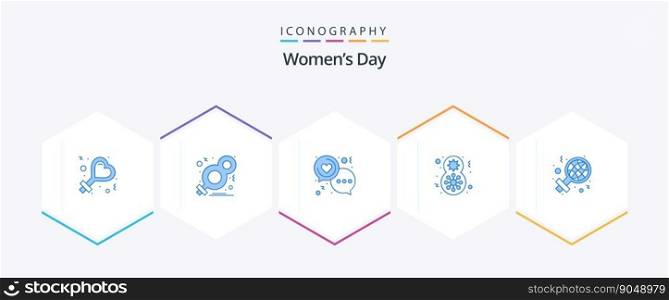 Womens Day 25 Blue icon pack including day. gift. chat. flower. women