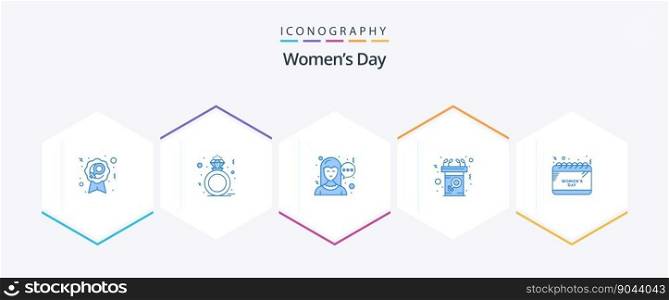 Womens Day 25 Blue icon pack including schedule. speech. chat. message. communication