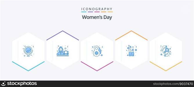 Womens Day 25 Blue icon pack including woman. protection. female. protect. makeup