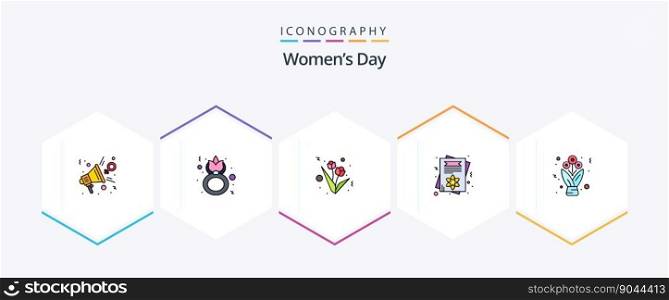 Womens Day 25 FilledLine icon pack including . female. women. day. tulip