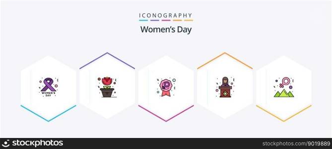 Womens Day 25 FilledLine icon pack including outstanding. achievement. sign. teacher. tribune