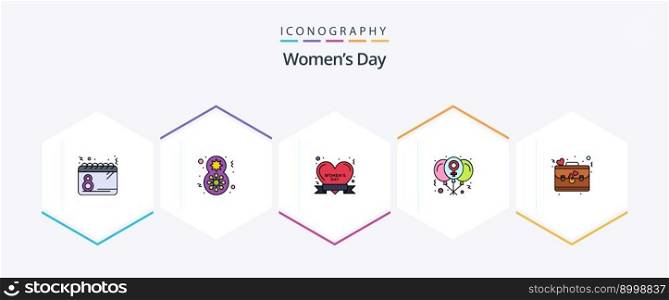 Womens Day 25 FilledLine icon pack including women. heart. women celebrate. day. women day