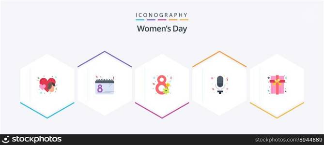 Womens Day 25 Flat icon pack including box. record. date. microphone. women day