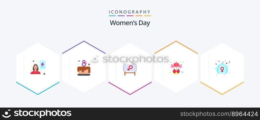 Womens Day 25 Flat icon pack including gift. rose. ad. flower. sign
