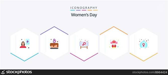 Womens Day 25 Flat icon pack including gift. rose. ad. flower. sign