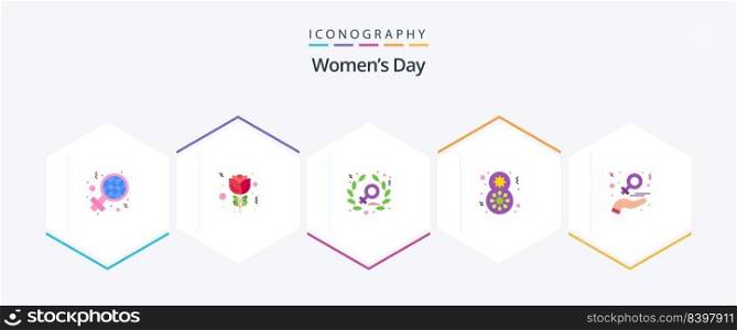 Womens Day 25 Flat icon pack including love. day. power. charity. gift