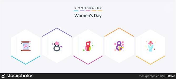 Womens Day 25 Flat icon pack including ribbon. flower. women. eight. genre