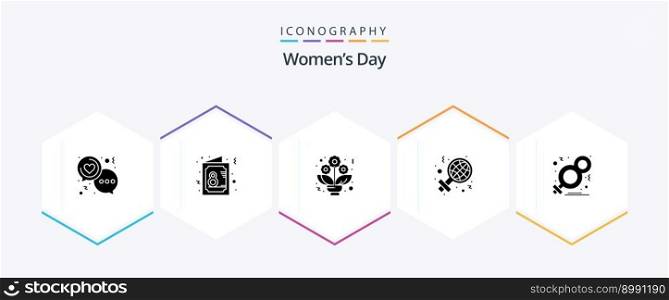 Womens Day 25 Glyph icon pack including sign. international. invite. day. flower