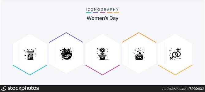 Womens Day 25 Glyph icon pack including sign. love. women. heart. pot