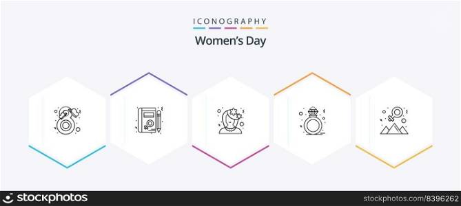 Womens Day 25 Line icon pack including gift. present. learning. diamond. profile