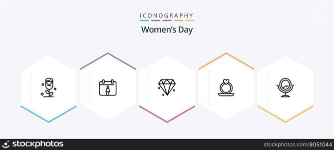 Womens Day 25 Line icon pack including heart. day. women. womens. jewelery