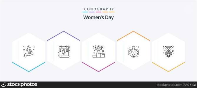 Womens Day 25 Line icon pack including . winner. power. medal. lovely day
