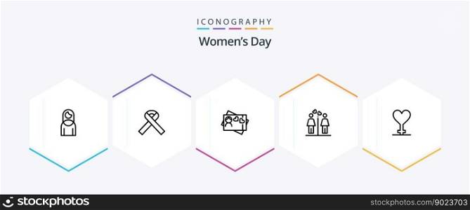Womens Day 25 Line icon pack including womens. heart. awareness. love. day