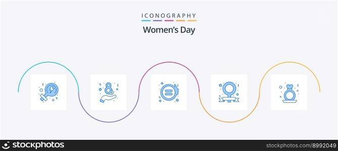 Womens Day Blue 5 Icon Pack Including ring. heart. gender. day. feminism