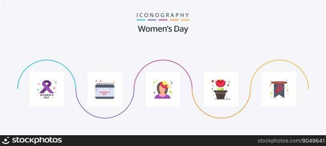 Womens Day Flat 5 Icon Pack Including female. card. cute. pot. flower