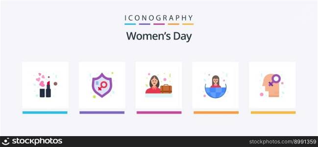 Womens Day Flat 5 Icon Pack Including gender. world. business. women. business. Creative Icons Design