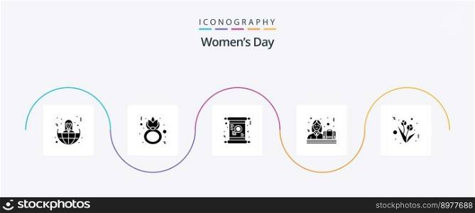 Womens Day Glyph 5 Icon Pack Including female. women. celebrate. business. invite