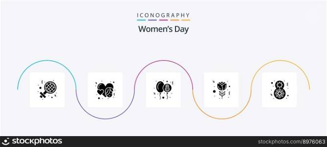 Womens Day Glyph 5 Icon Pack Including gift. day. balloon. tulip. flower