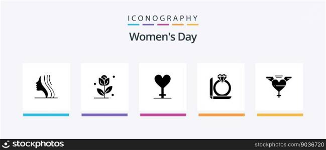 Womens Day Glyph 5 Icon Pack Including womens. symbol. rose. gender. day. Creative Icons Design