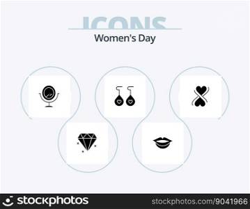 Womens Day Glyph Icon Pack 5 Icon Design. heart. earing. womens. day. women