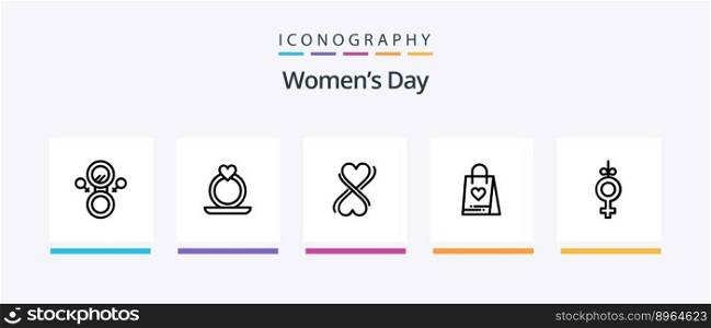 Womens Day Line 5 Icon Pack Including flower. women. lover. ring. heart. Creative Icons Design