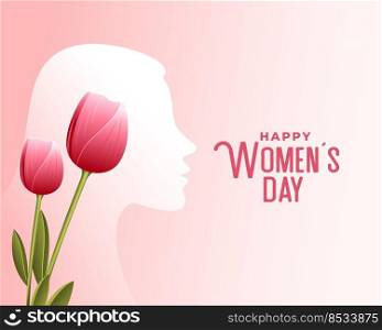 womens day wishes card with tulip flower and female face