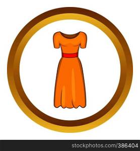 Womens fancy dress vector icon in golden circle, cartoon style isolated on white background. Womens fancy dress vector icon
